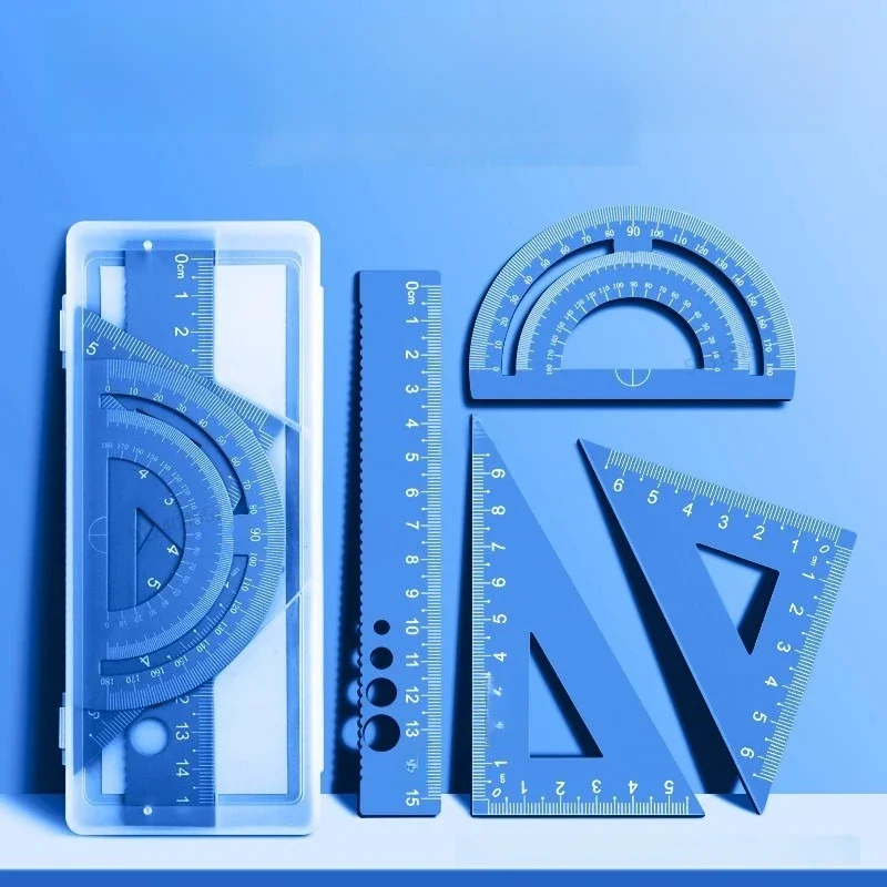 Règle en alliage d'aluminium 4 en 1, ensemble de papeterie, règle combinée multifonctionnelle, rapporteur triangulaire pour le dessin