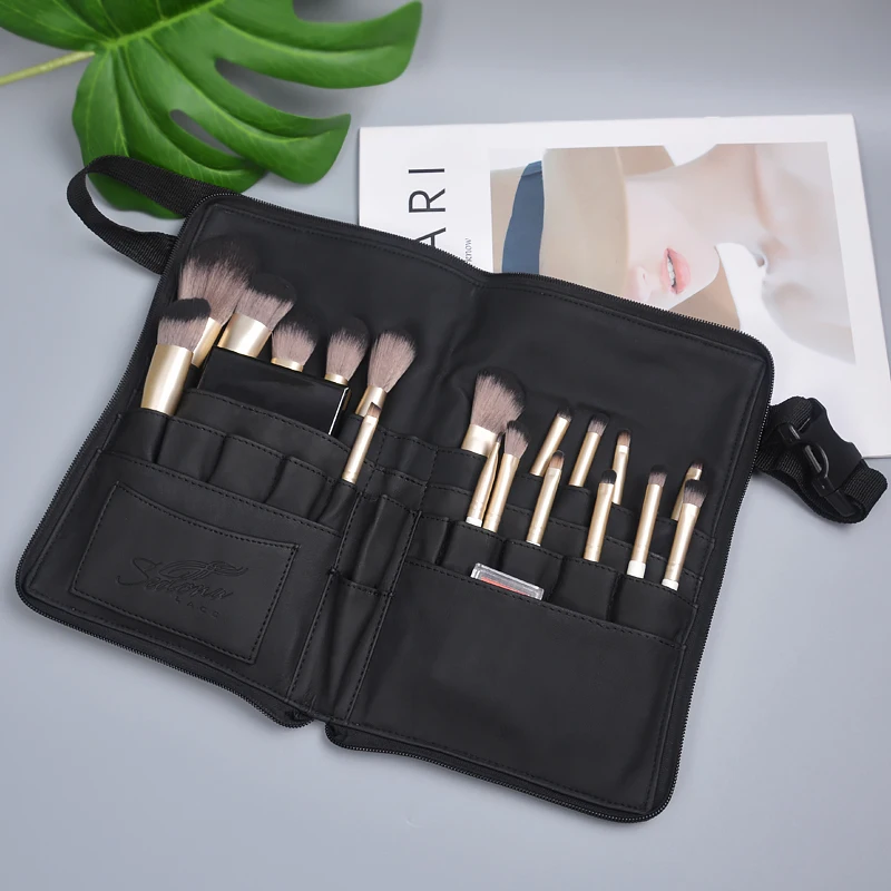 Artist Makeup Brush Waist Bag Foldable Makeup Brushes Holder Organizer PU Cosmetic Pack Professional Make Up Bags Belt Strap