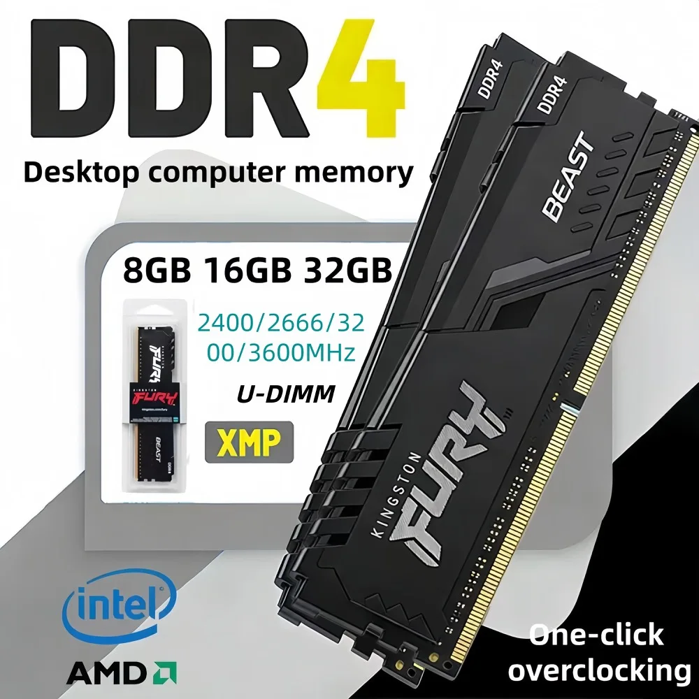 Memoria RAM Kingston BEAST Fury DDR4 XMP 3600 3200 2666 2400 2133MHz 8GB 16GB 32GB para Juegos de PC, PC4-25600 PC4-19200 288Pin DIMM