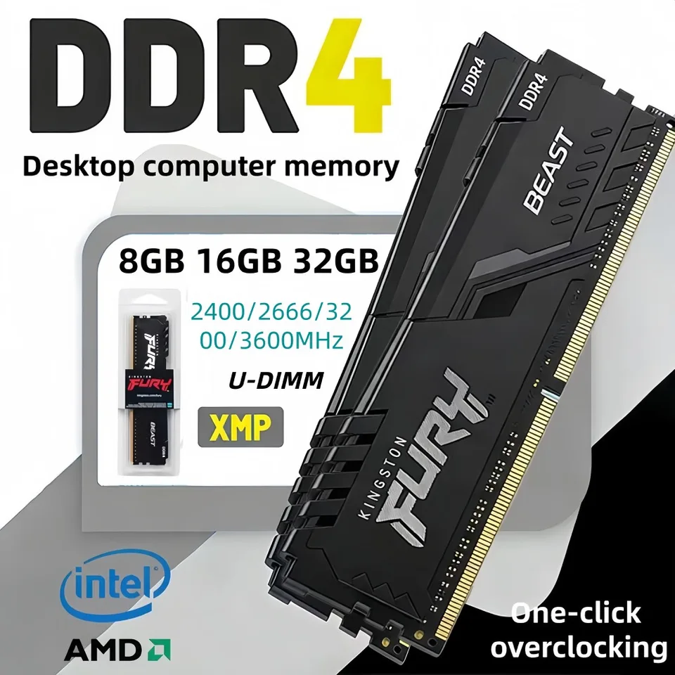 킹스턴 비스트 퓨리 DDR4 RAM XMP 3600 3200 2666 2400 2133MHz 8GB 16GB 32 게이밍 데스크탑 메모리 PC4-25600 PC4-19200 288핀 DIMM 썸네일 7