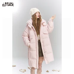 ELFSACK 2024 Nuovi arrivi invernali Piumino con cappuccio stile Sweet Preppy per donna cappotto lungo caldo e spesso