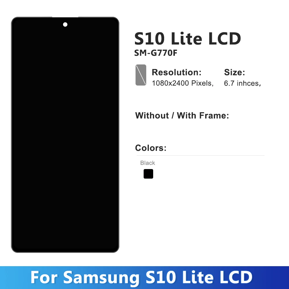 6.7'' Amoled TFT S10 Lite LCD For Samsung S10 Lite Display For Samsung S10 Lite G770F SM-G770F/DS Touch Screen Digitizer +Frame
