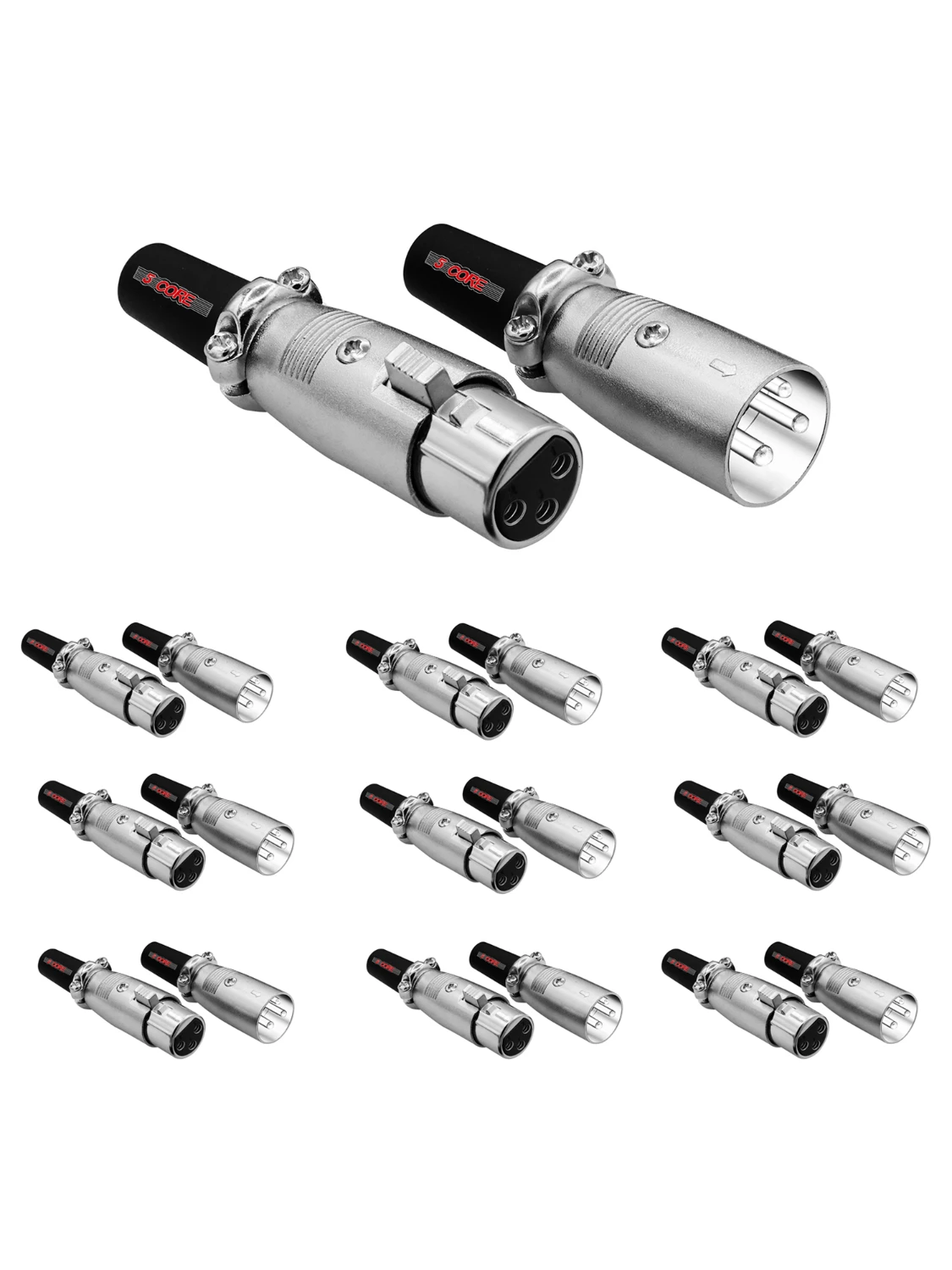 

5 Core XLR Connector Male Female to 1/4 Audio Jack 3 Pin Secure Mic Plug w Locking Ends XLR 10 pair
