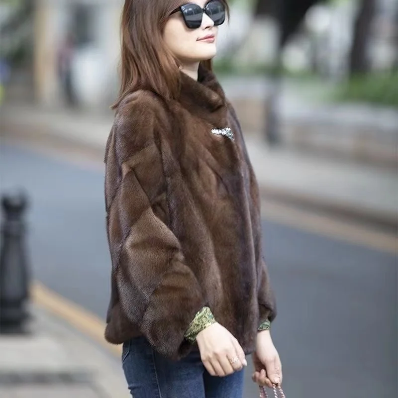 Ladies Real Mink Fur Coat, 100% Real High Quality Mink Fur Coat, Keep Warm in Winter Fashion Fur Coat