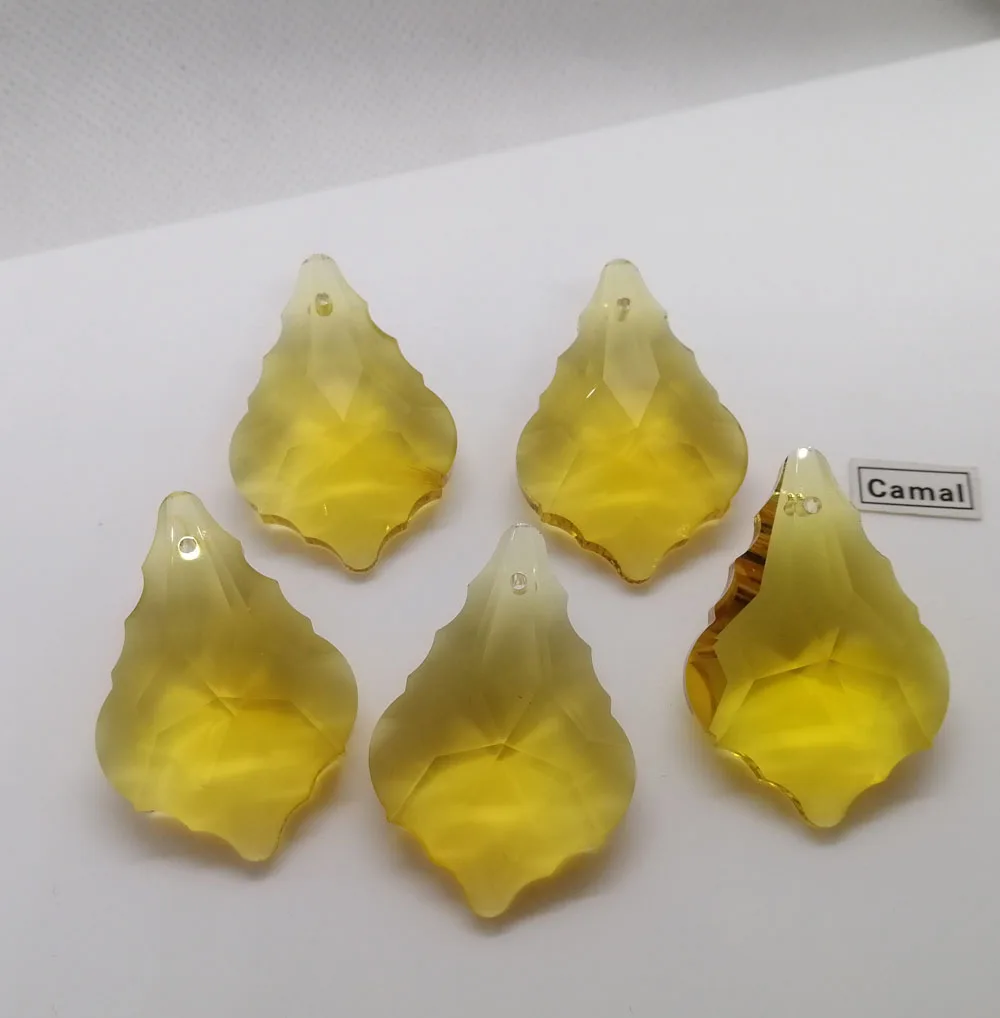 Camal 5PCS 38mm Gold Yellow K9 Maple Leaf Crystal Glass Prisms Pendant Drop SunCatcher Lamp Lighting Chandelier Parts Hanging