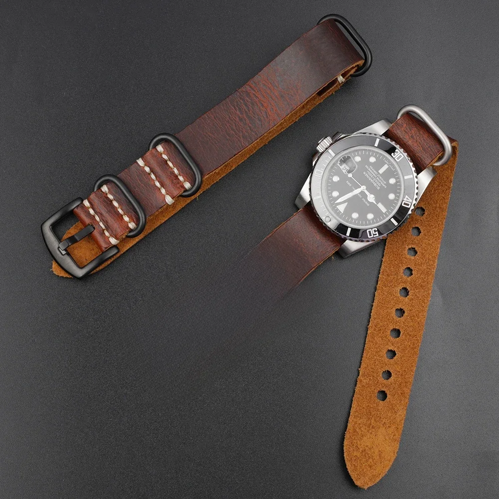 Crazy Horse Leather Watchband 20mm 22mm 24mm Vintage Coffee Brown Cowhide Strap for Men Women Wristbands Watch Replacement