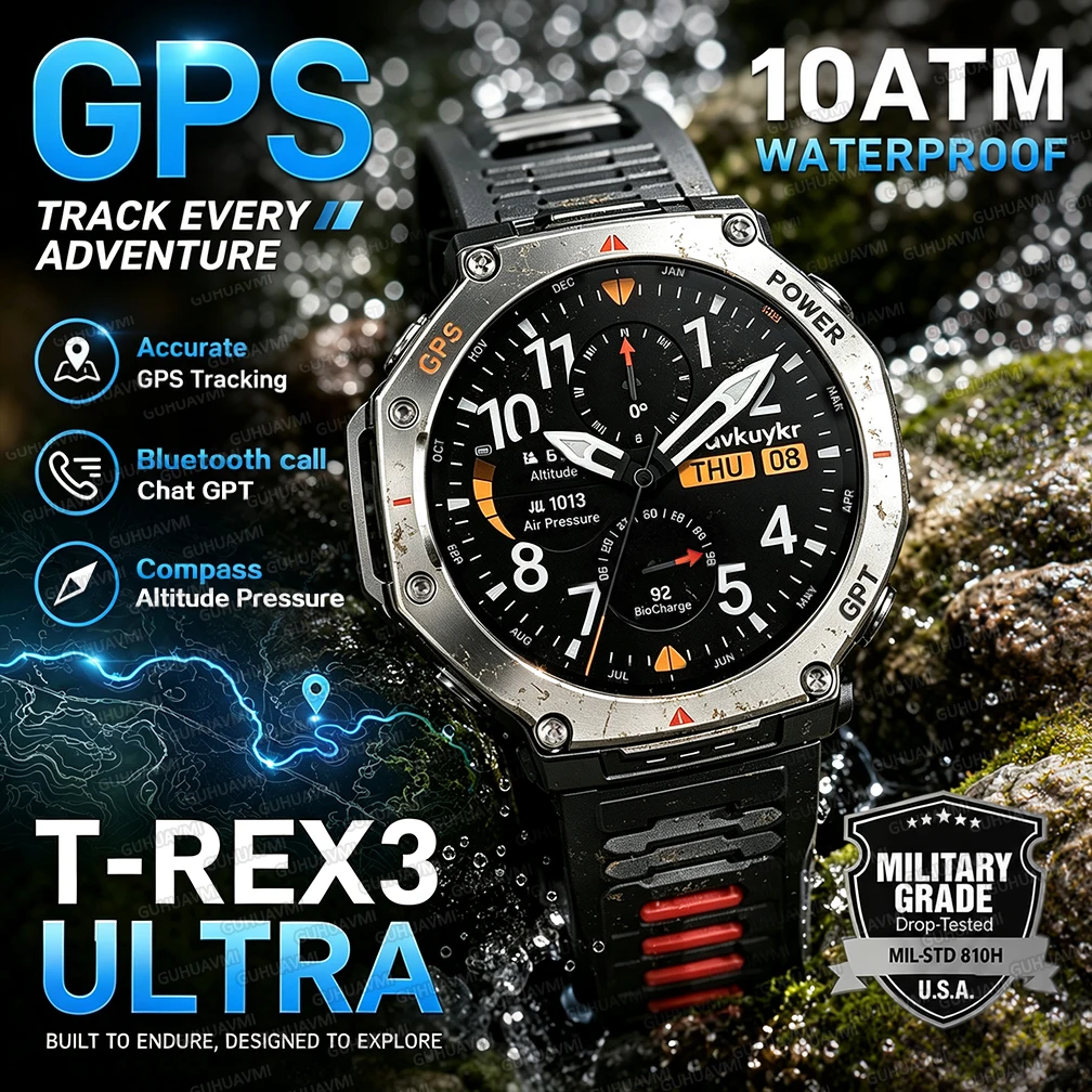 T-Rex 3 Original Dual-band GPS Smart Watch Men Compass Altimeter Barometric 10ATM Waterproof Swim AMOLED Military Sports Watches
