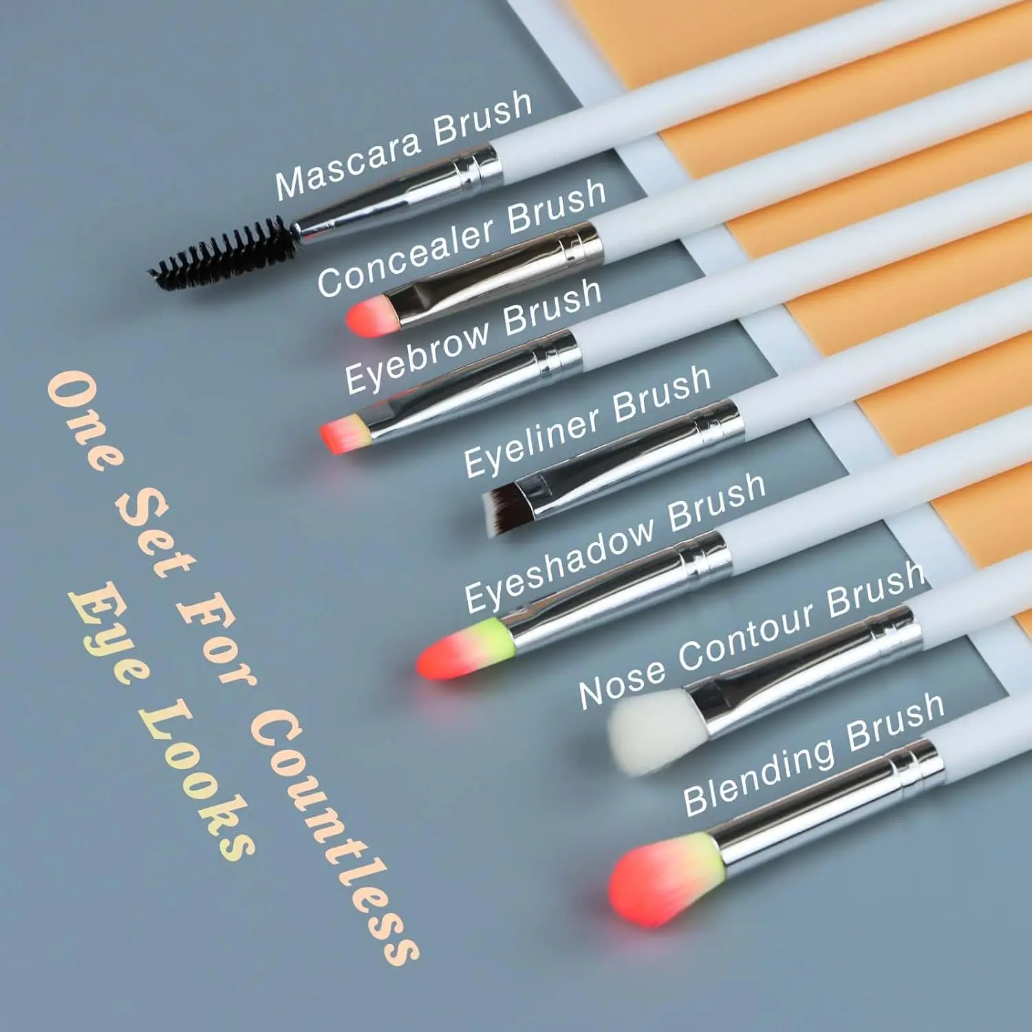 7-teiliges Augen-Make-up-Pinsel-Set mit 2 Make-up-Schwämmen, Misch-Lidschatten-Make-up-Pinseln für Concealer, Augenbrauen, Eyeliner, Make-up-Tools