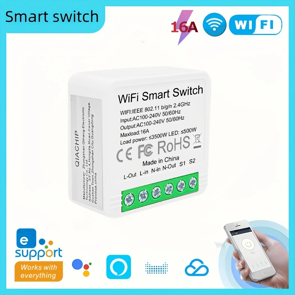 Mini 16A Smart WiFi Switch Relay Module, Compatible with Alexa & Google Home, EWelink App Remote/Voice/Timer Schedule