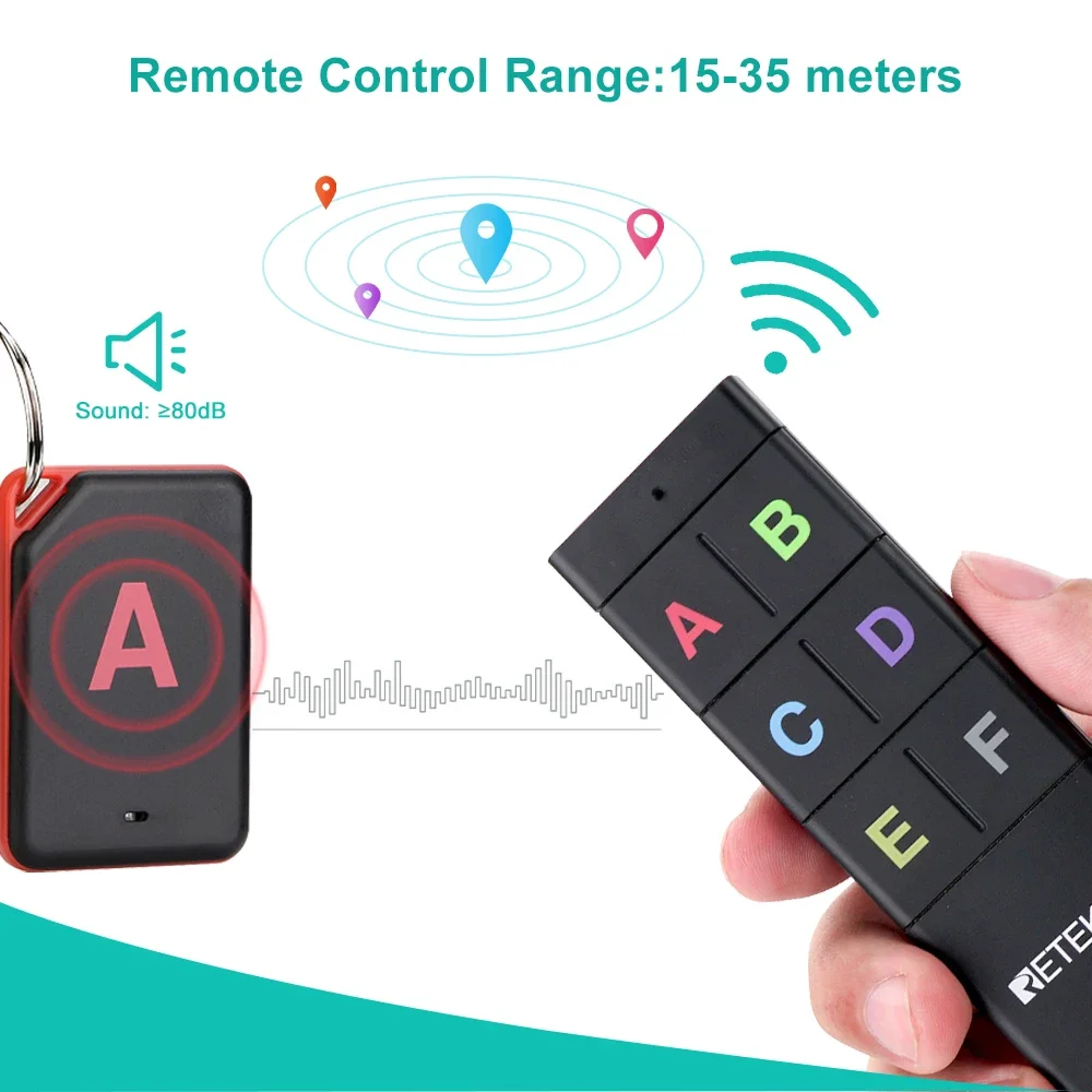 Wireless Key Finder RF Key Locator Pet Tracker Wallet Tracker Remote Control 1 RF Transmitter 6 Receiver for Camping Backpacking