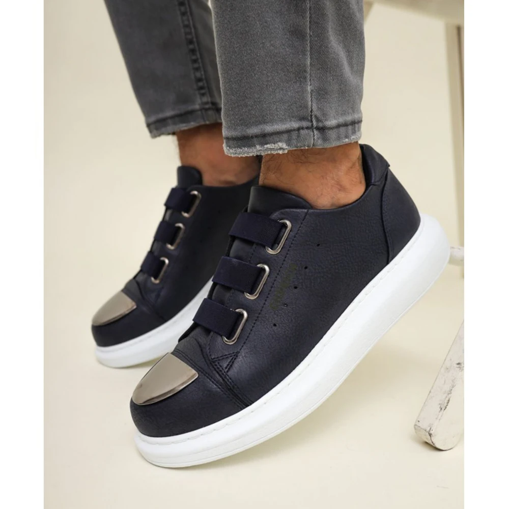 

FOH Store Men's Shoes NAVY BLUE Color Elastic Band Closure Artificial Leather Spring and Autumn Seasons Slip On Comfortable 2023 Fashion Wedding Orthopedic Suits Comfort Lightweight Casual Odorless Breathable 251