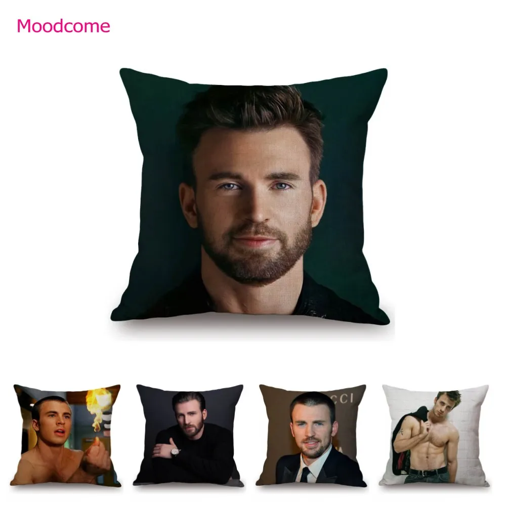 Charming Handsome Sexy Hot Chris Evans Portrait Muscle Body Art Poster Home Decorative Linen Sofa Pillow Case Fan Cushion Cover