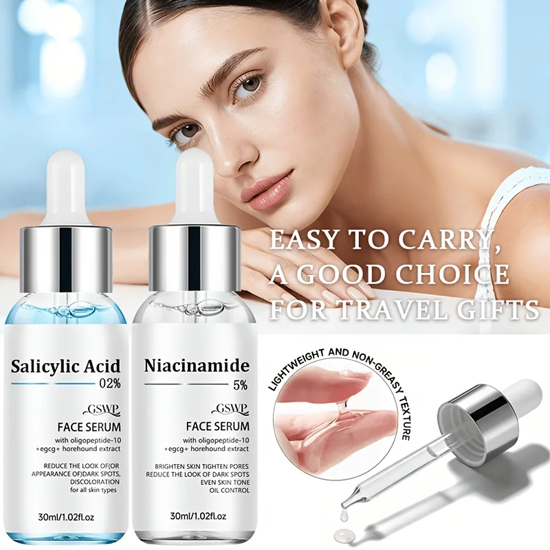 Set de Suero Hidratante con Ácido Salicílico y Niacinamida GSWP. Hidratante profundo, sin alcohol, apto para todo tipo de piel. 60ml