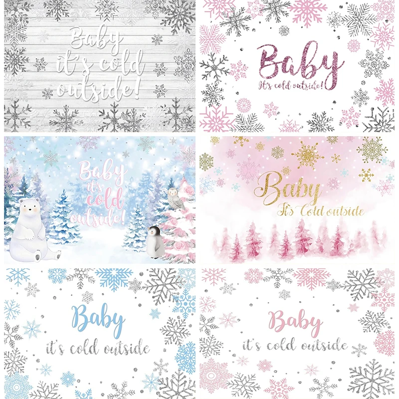 

Baby its Cold Outside Backdrop for Baby Shower Party Decorations Banner Winter Snowflakes Background Photography Props Studio