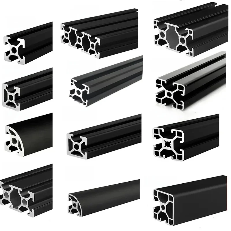 1 ST T-Slot Aluminium Profiel 2020 2020N2 2020R 2040 2060 3030 3030N2 3030R 3060 4040 4040R N2 EU Standaard Zwart Anodische Oxidatie - afbeelding 2