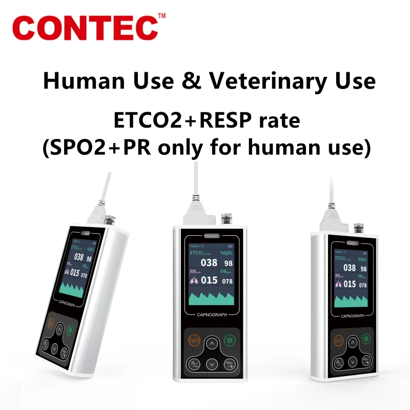 End-tidal CO2 CONTEC CA10S Capnograph ETCO2+RESP rate respiration Chargeable adult child human use & Veterinary use