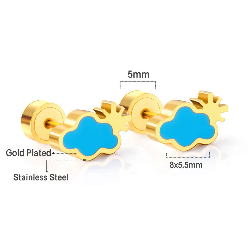 Luxukisskids Schattige Regenboog Oorknopjes Voor Kind/Meisjes Push-Back Roestvrij Staal Anti-Allergie Oor Piercing Dagelijks Dragen Sieraden