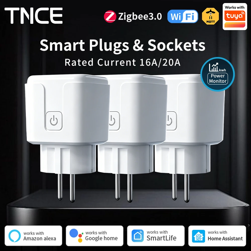 TNCE TUYA EU-Stecker WiFi/Zigbee3.0 Smart Socket 16/20A Stromüberwachung, Timing-Funktion, Sprachsteuerung, funktioniert mit Alexa Google Home