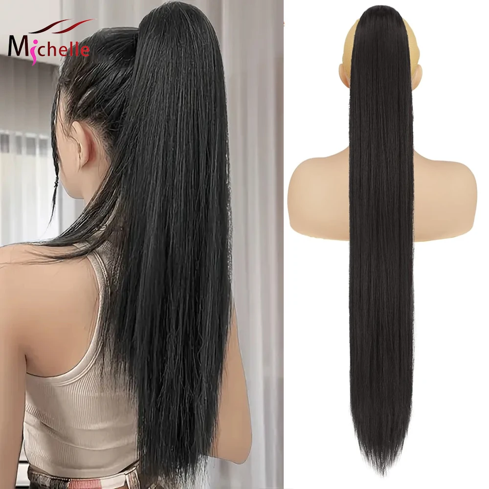 

100% человеческие волосы на шнурке, наращивание хвоста, длинные прямые натуральные черные волосы на клипсе, обертывание вокруг хвоста 1B для женщин