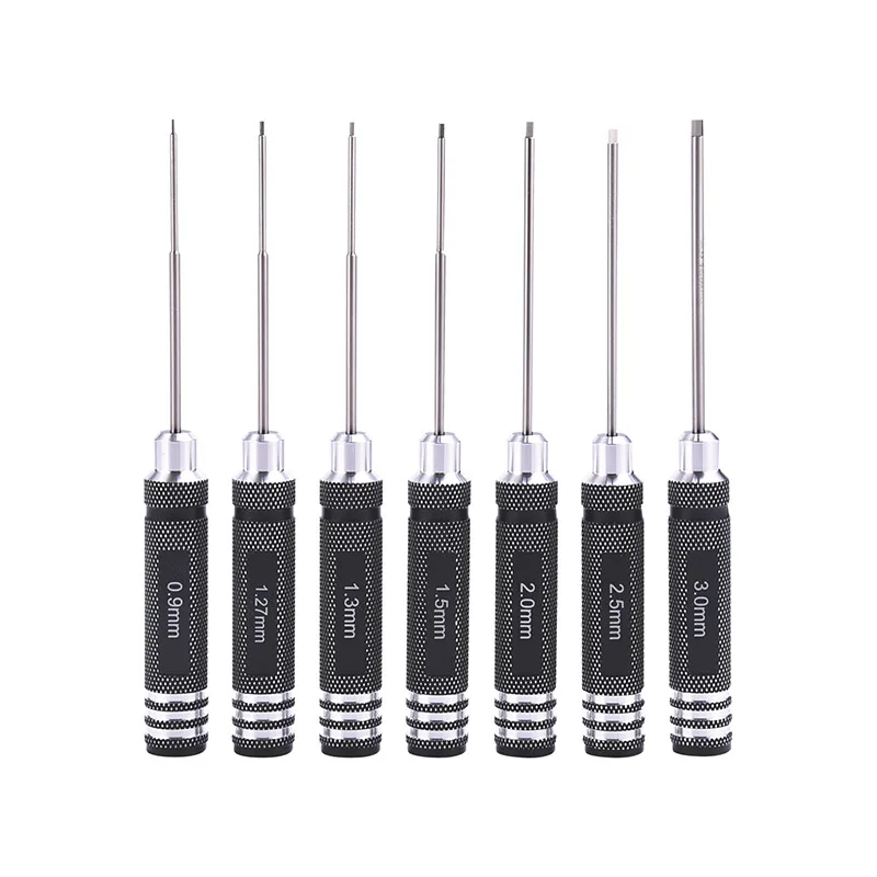 1 Set 7pcs Hex Allen Screwdriver Kit 0.9mm 1.27mm 1.3mm 1.5mm 2.0mm 2.5mm 3.0mm Key Driver Repair Tools for Rc Car Helicopter