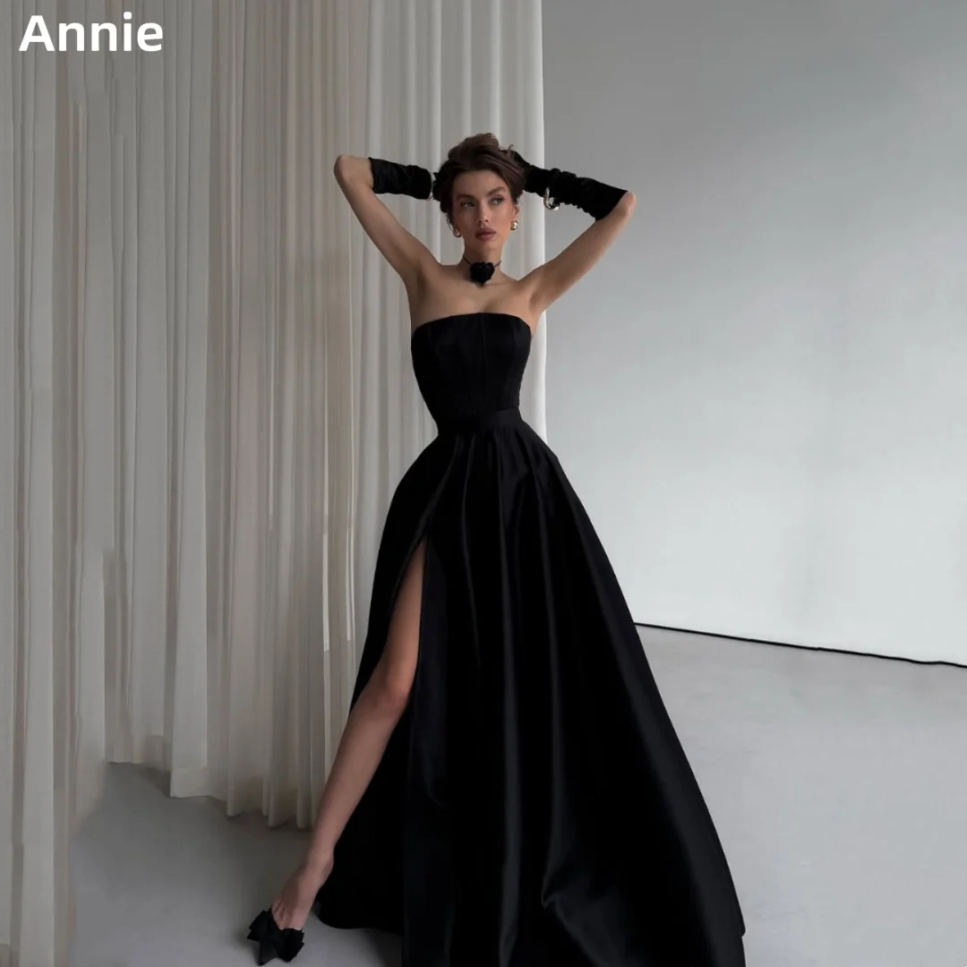 

Annie Sexy off-shoulder Satin Prom Dresses Black Evening Dresses Special Occasions Elegant Lady Party Dresses فساتين سهرة