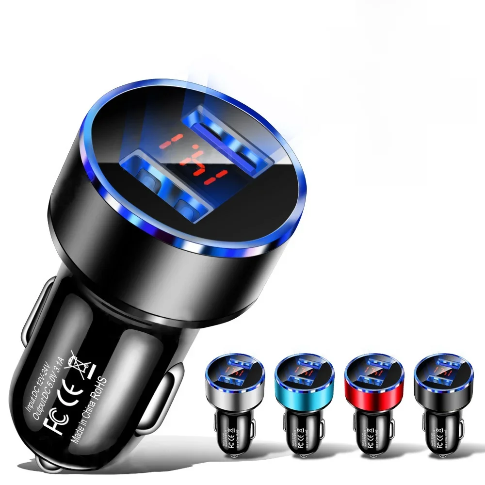 Wysokiej jakości podwójna ładowarka samochodowa USB 3.1A 2-portowy wyświetlacz LCD Woltomierz 12-24V Gniazdo zapalniczki samochodowej Adapter ładowarki samochodowej — zdjęcie 2