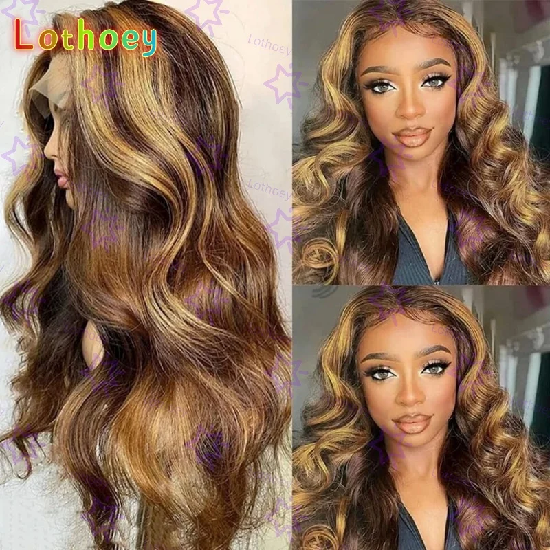 تسليط الضوء على الدانتيل الجسم موجة شعر مستعار أمامي البرازيلي الملونة تسليط الضوء على خصلات الشعر المستعار الإنسان للنساء شقراء قبل قطعها الباروكات