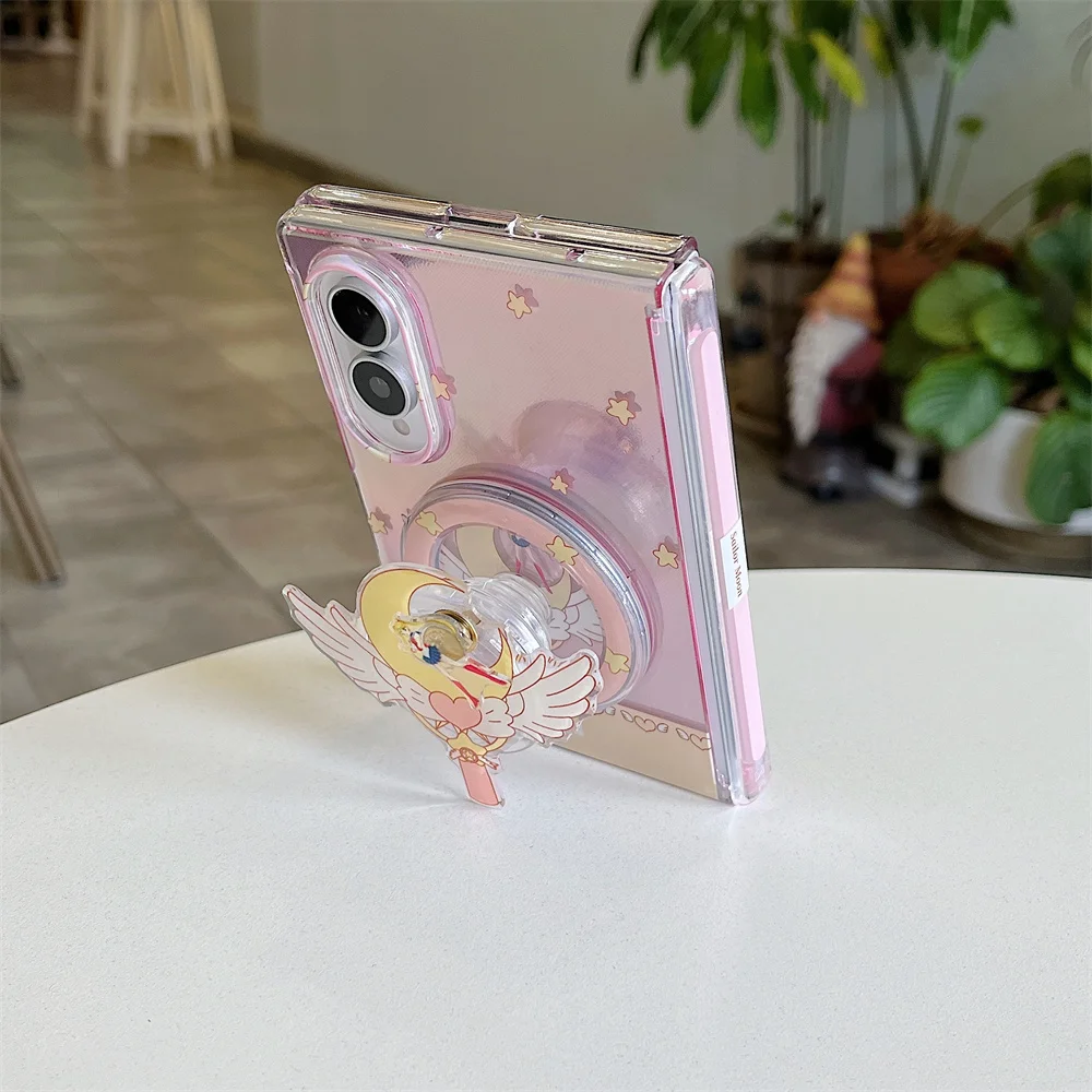 Urocze, kreskówkowe etui na telefon z magnetycznym uchwytem do Samsung Galaxy Z Fold 8, z funkcją Magsafe, magiczną rączką i łańcuszkiem – idealne do Z Fold 8. — zdjęcie produktu 6