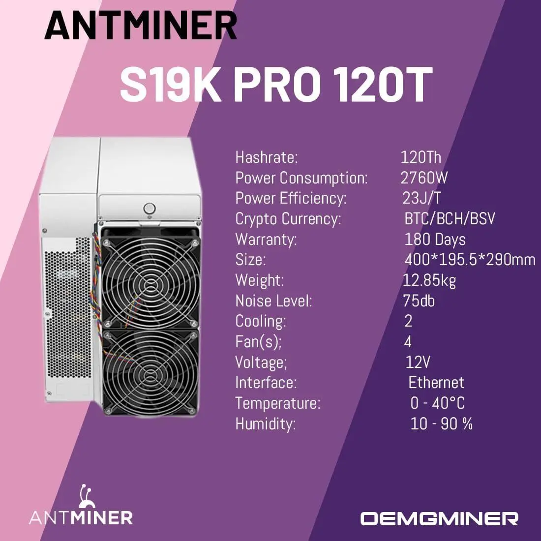 HOT SALE Antminer S19k Pro 120Th 2760W - Brand New Bitcoin Miner with High Energy Efficie