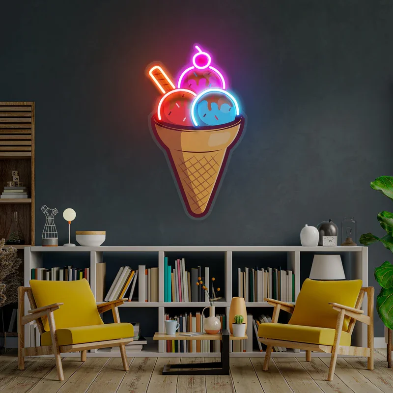 Imagem -02 - Neon Sign Ice Cream Cones Obra Wall Art Decor Arco-íris Sobremesa Bar Cafeteria Sala de Jogos