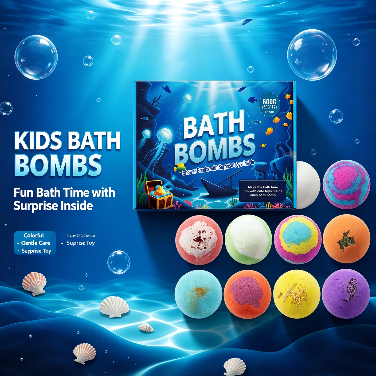 12PCS Ocean Toy Bath Salt Balls Bubble Bath Balls for Adults Kids Flower Fruit Scented Foot Spa Handmade Bubble Fun Relaxing Holiday Gift