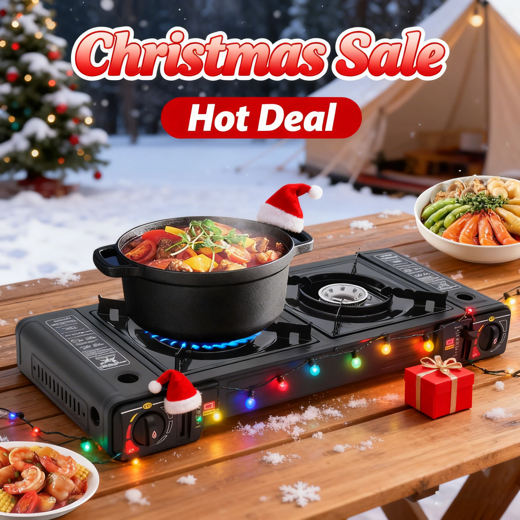 

Портативная настольная походная печь с 2 конфорками, 2500 Вт, с противнем для выпечки и портативным чехлом для пикников, поездок на свежем воздухе, вечеринок, Рождества