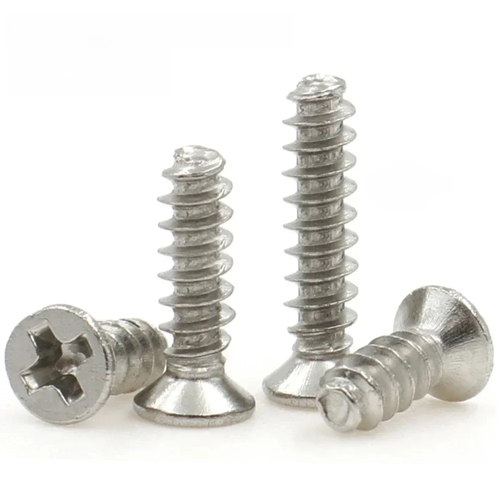 Vis autotaraudeuses Phillips en acier au carbone nickelé, tête plate, tête coulée, seau encastré croisé, Dallas M2, Mwarrik M3, M5, grade 4.8, 100 pièces