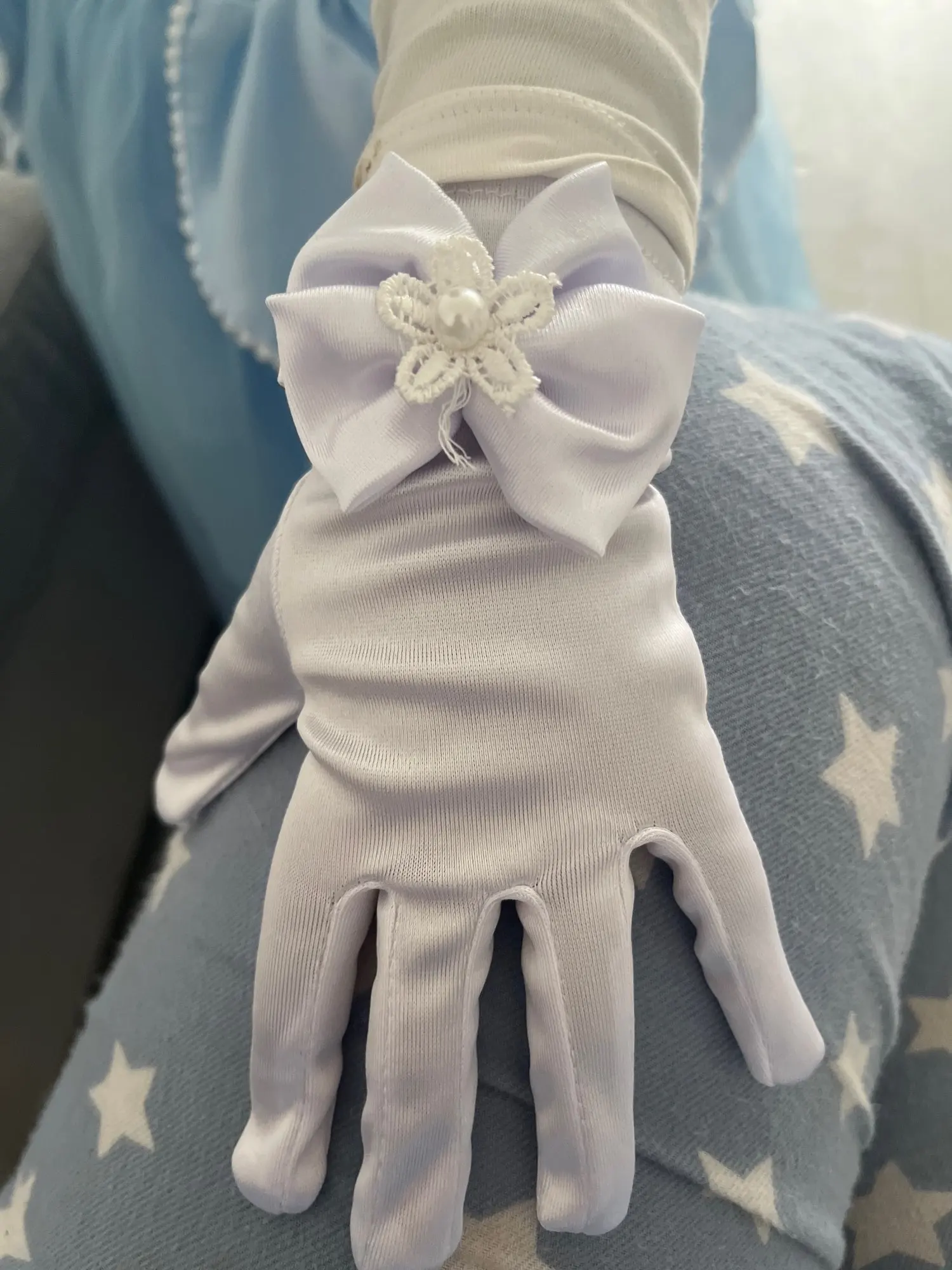 Sweet Satin Flower Child Gloves White Gloves for Kids Children Girls Wedding Gloves with Bow Kids Fashion Children's Mittens photo review