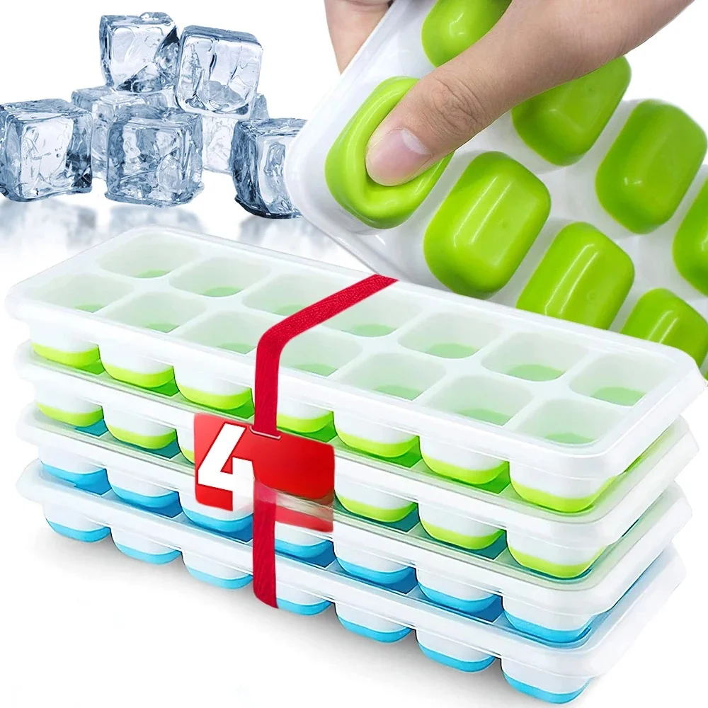 Eiswürfelform mit Deckel, Silikon, quadratisch, 14 Würfel, leicht zu entnehmen, Eiswürfelformen, Sommer, Küche, Bar, DIY, Eiscocktail, Gefrierwerkzeug