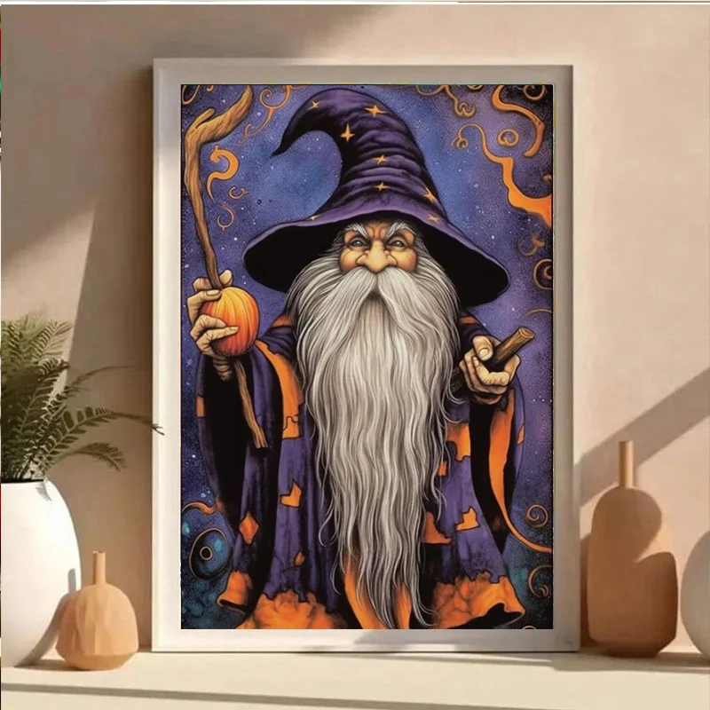 AB Diamond DIY Diamond Painting Kit, Halloween Wizard Design, ideal for adults and beginners.