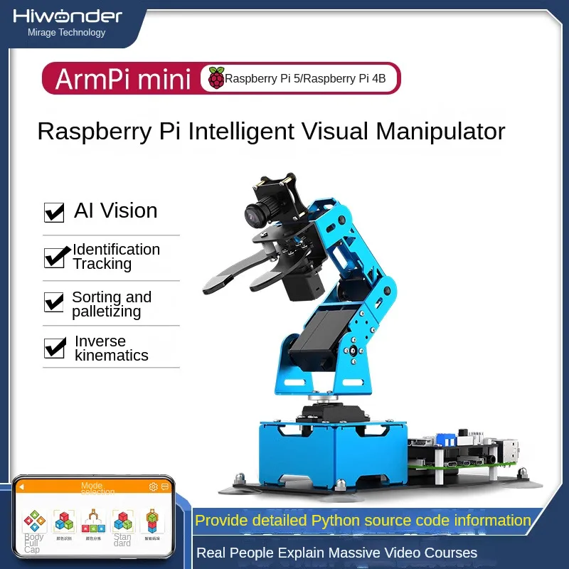 Hiswonder 라즈베리 파이 4 DOF AI 로봇 암, 시각적 인식, 그래픽 지능형 정렬, 파이썬 프로그래밍 가능 기계식 암