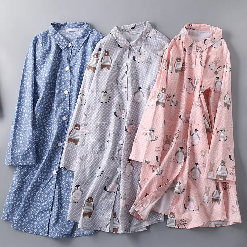 2024 Spring Autumn 100% Cotton Nightshirts Women Nightgowns Sleepwear Casual Print Plus Size Sleep Dress Women\'s Nightdress