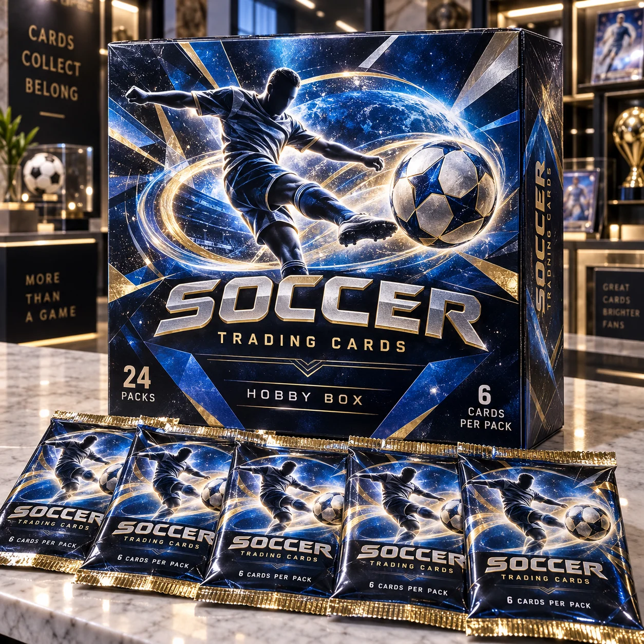2026 Soccer Trading Card Hobby Box, 24 Packs, 6 Cards Per Pack, 144 Cards Total, Rookie Cards, Numbered Parallels, Inserts & Collectible Cards