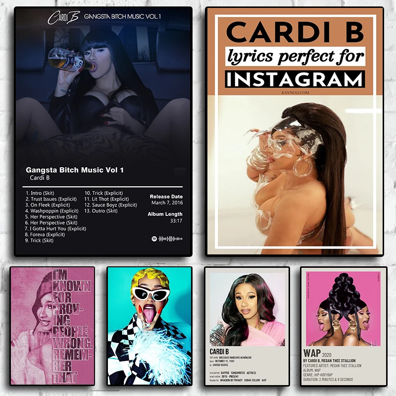 مغني هيب هوب موسيقى البوب الأمريكية ، صورة Cardi B ، ألبوم موسيقى ، غطاء ملصق ، لوحة قماشية لغرفة المعيشة ، صورة فنية لديكور الحائط المنزلي