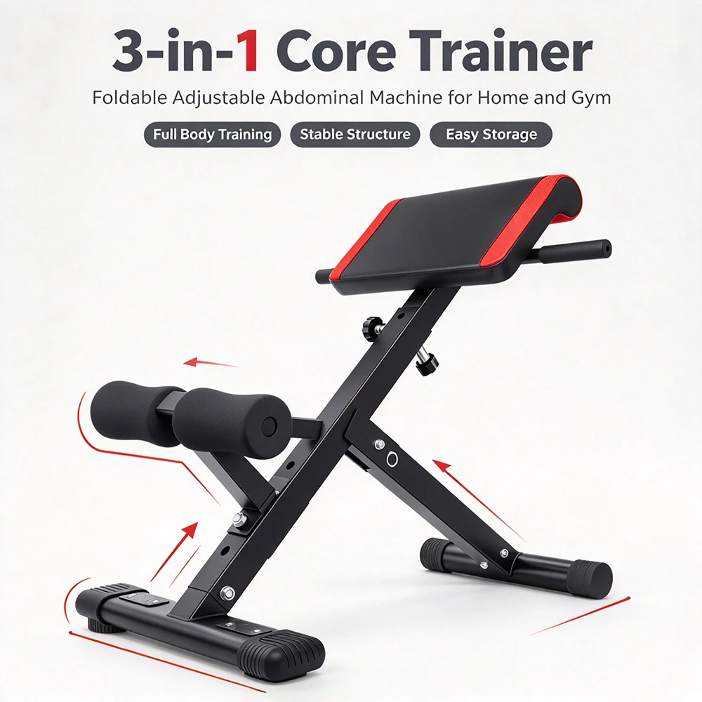 Panca multifunzionale 3 in 1 per allenamento addominale, schiena e core, con schienale regolabile a 4 livelli (altezza regolabile da 94 a 110 cm) per palestra domestica e allenamento della forza