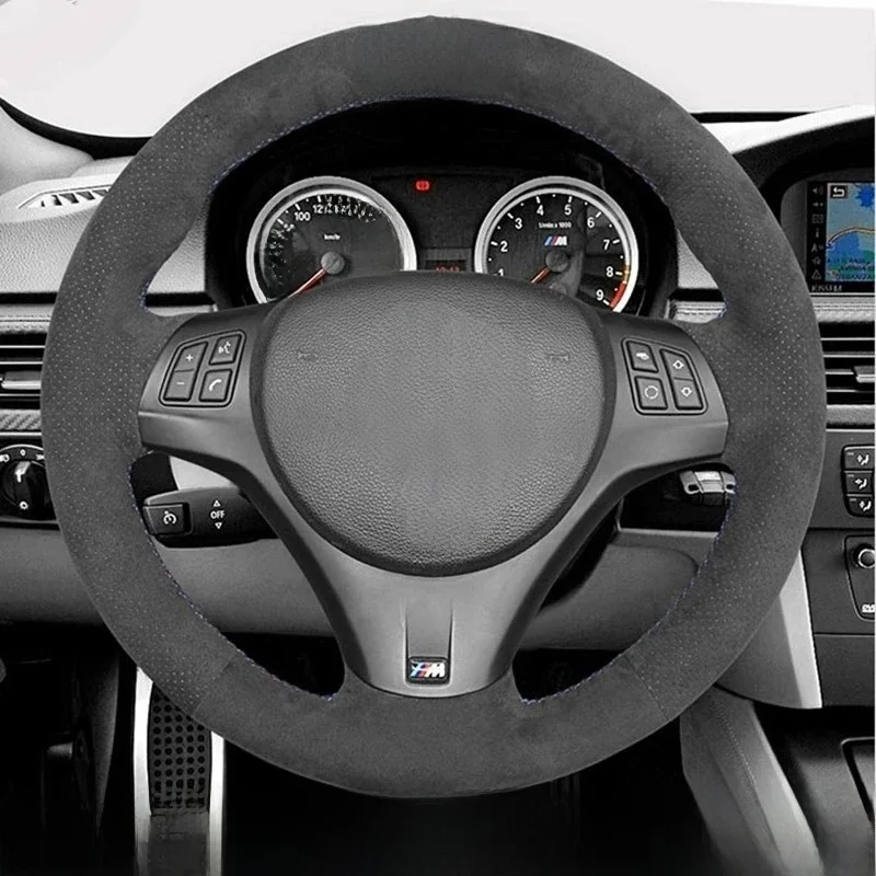 Housse de volant de voiture personnalisée en daim noir tressé, pour BMW M Sport M3 E90 E91 E92 E93 E87 E81 E82 E88 X1 E84