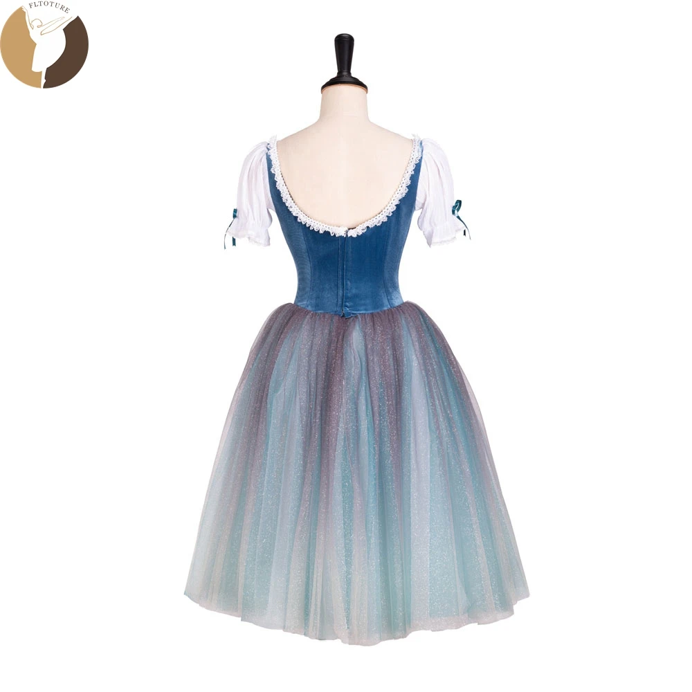 FLTOTURE Custom-Made Dark Blue Romantic 5 Layers Giselle Tutu Skirt Coppelia Variation Peasant Solo Costume For Sale QW1361