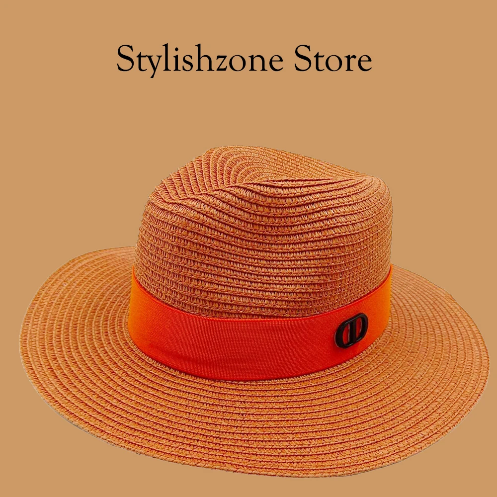 Women\'s summer straw hat solid color wide brim sun protection unisex beach hat sun hat outdoor straw hat jazz hat outdoor straw