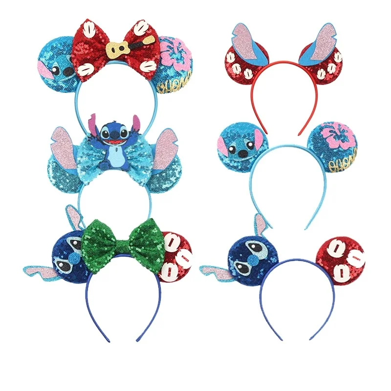 Bandeau de sauna avec oreilles de souris pour filles, design Ă©toile de bĂ©bĂ©, bandeau de carnaval Ă paillettes, nĆud de 5 ", accessoires pour cheveux cosplay, fĂȘte de festival