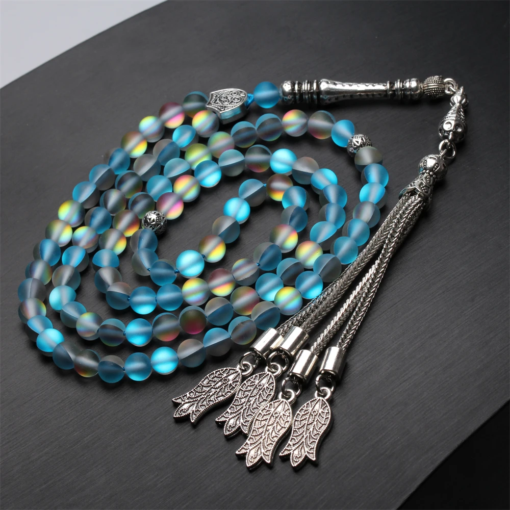 

Blue crystal tasbih Special gift Islamic Tesbih muslim prayer beads 99 design misbaha tassels Muslim rosary beads