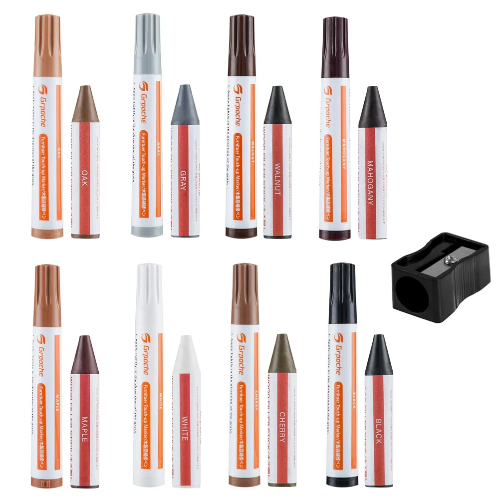 

17Pcs Wood Furniture Repair Kit TouchUp Markers FillerPutty Stick Sharpener Fix Scratches Scuffs Cracks NailHoles Floor Door