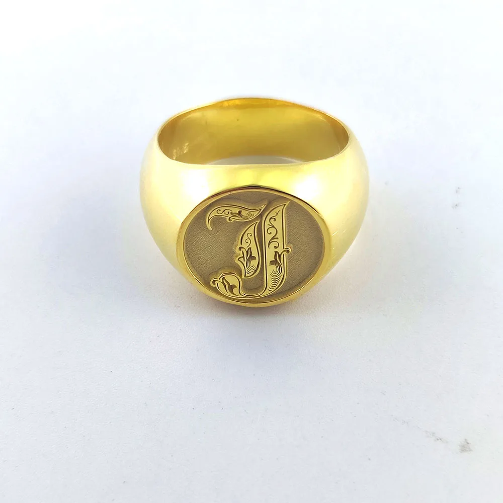 Engraved Name Ring Date Year 15mm Ring for Men A-Z Old English Letter Nameplate Signet Rings Copper Jelwery