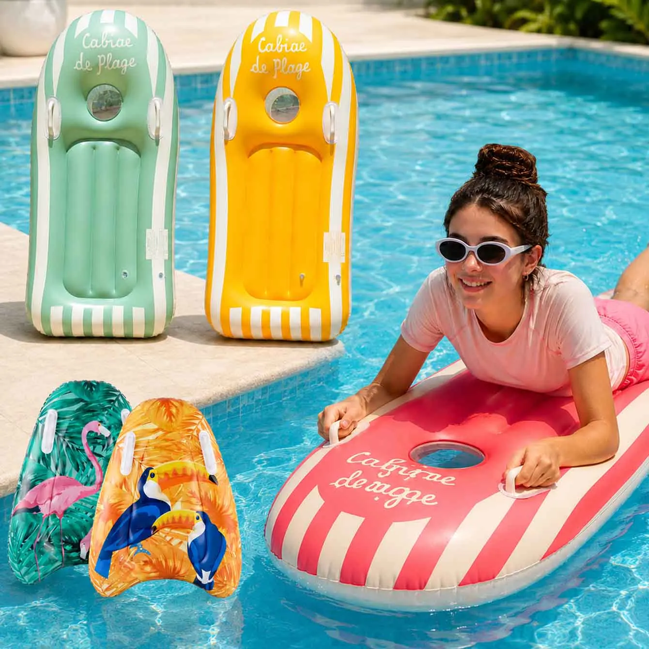 Aufblasbares Surf-Bodyboard mit Griffen, Leichtes Schwimm-Surfbrett, Schwimmaufprallmatte zum Schwimmen Lernen, Wasserspielzeug