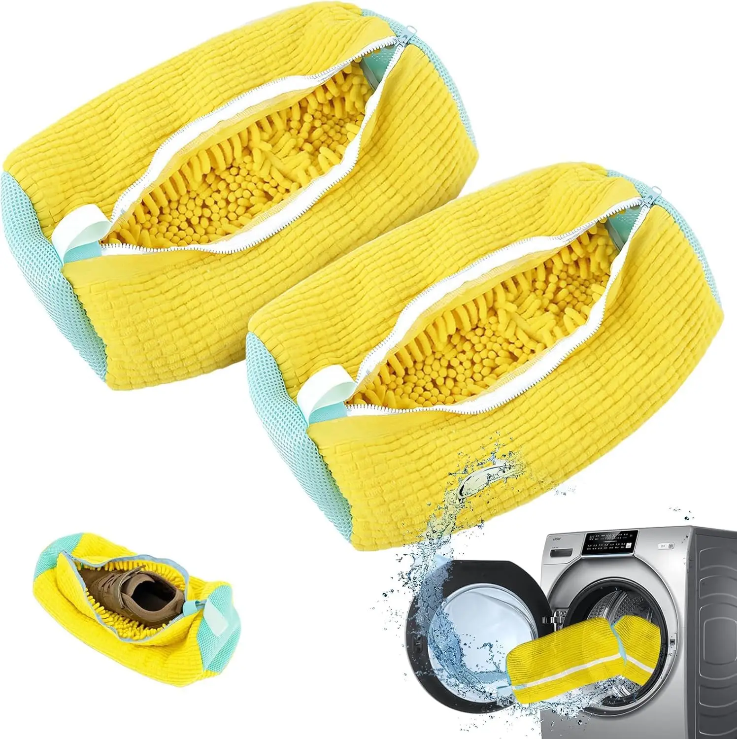 Premium Yellow Mesh Shoe Wash Bag 2-Pack Laundry Shoe Wash Bag for Sneakers in Washing Machine Top 2026